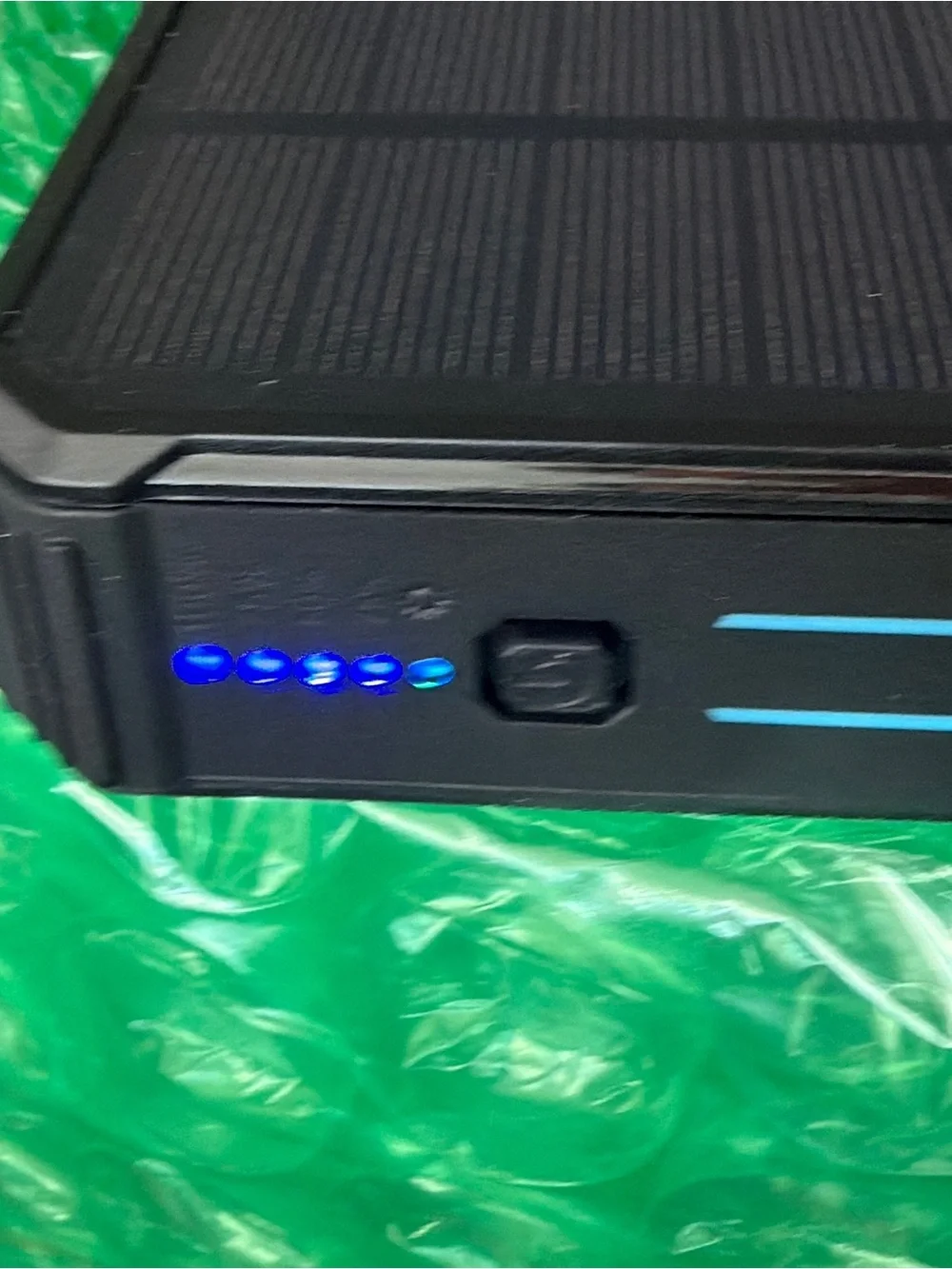 20000mAh Black & Turquoise Portable Solar Power Bank with Built-in Cables
